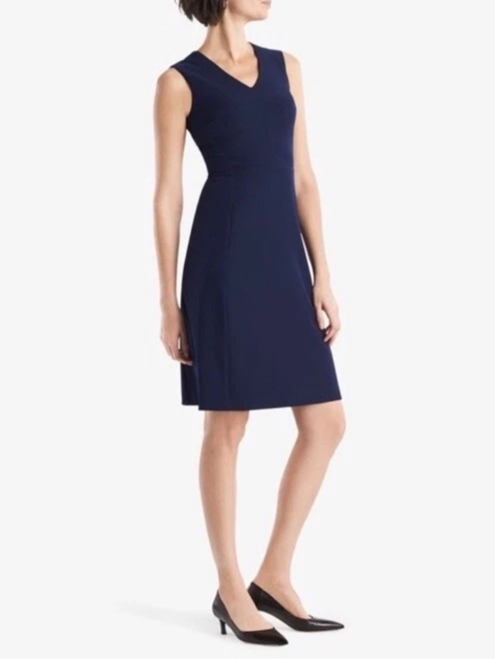 MM Lafleur Annie A-Line Sheath Dress Navy 10 Career Office Minimalist Classic - Picture 2 of 13